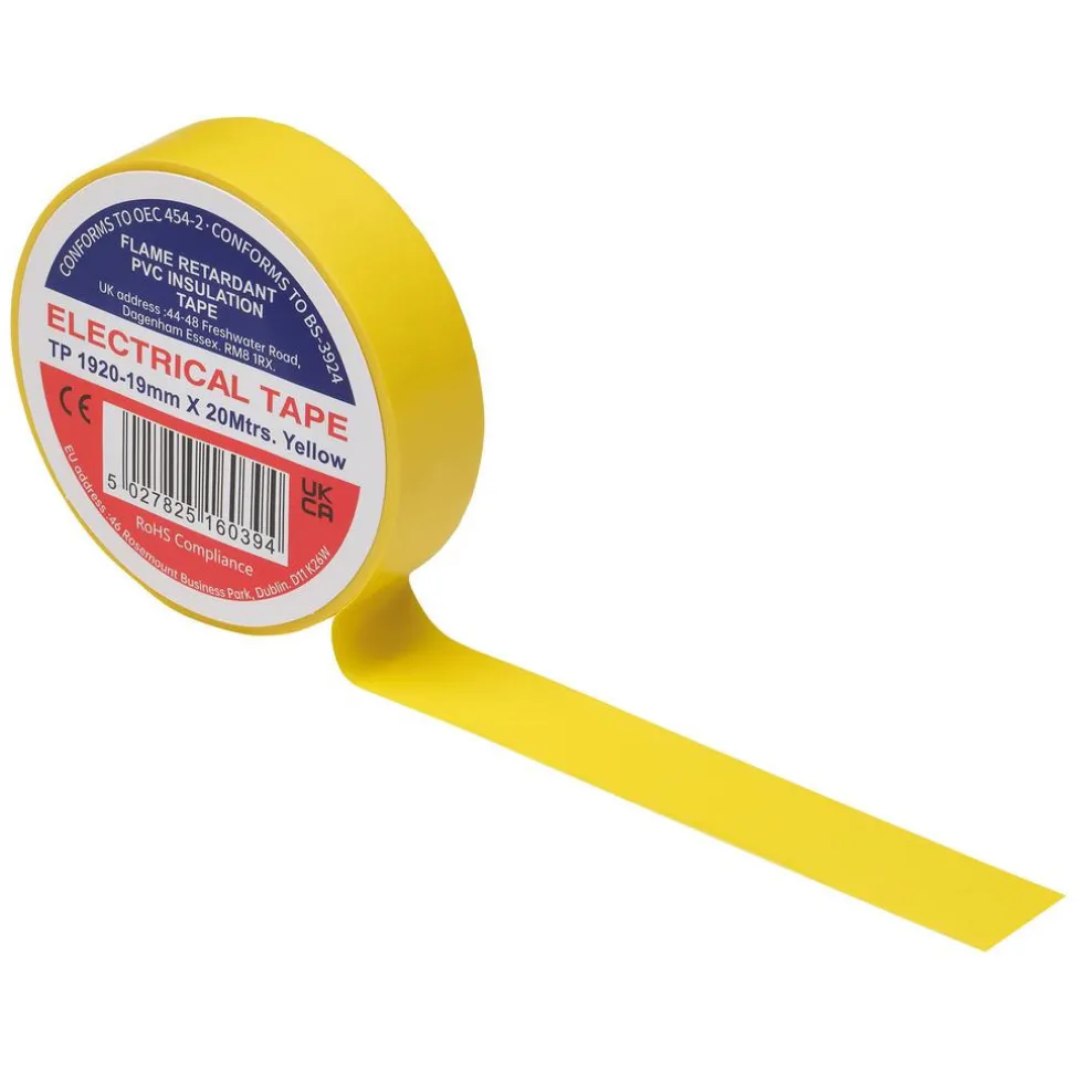 Yellow PVC Electrical Insulation Tape, 19mm x 20m (Pack of 10)