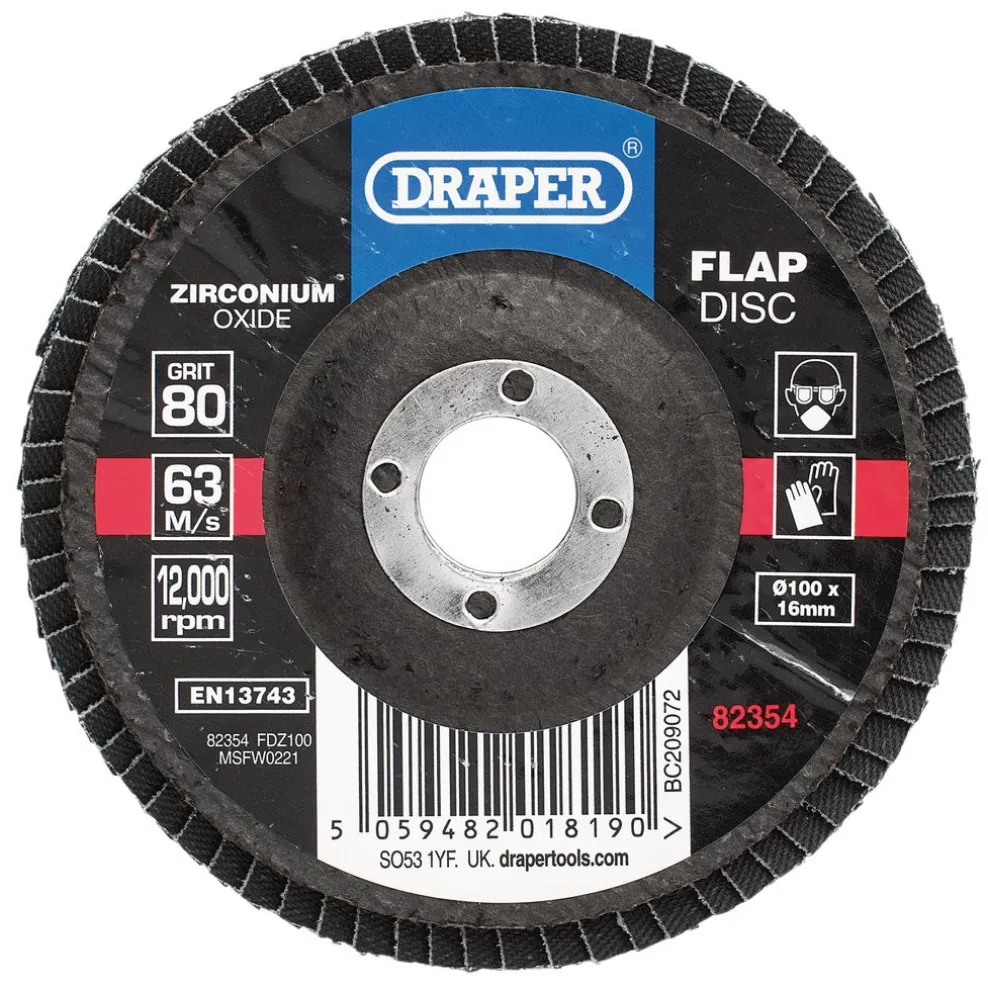 Zirconium Oxide Flap Disc, 100 x 16mm, 80 Grit