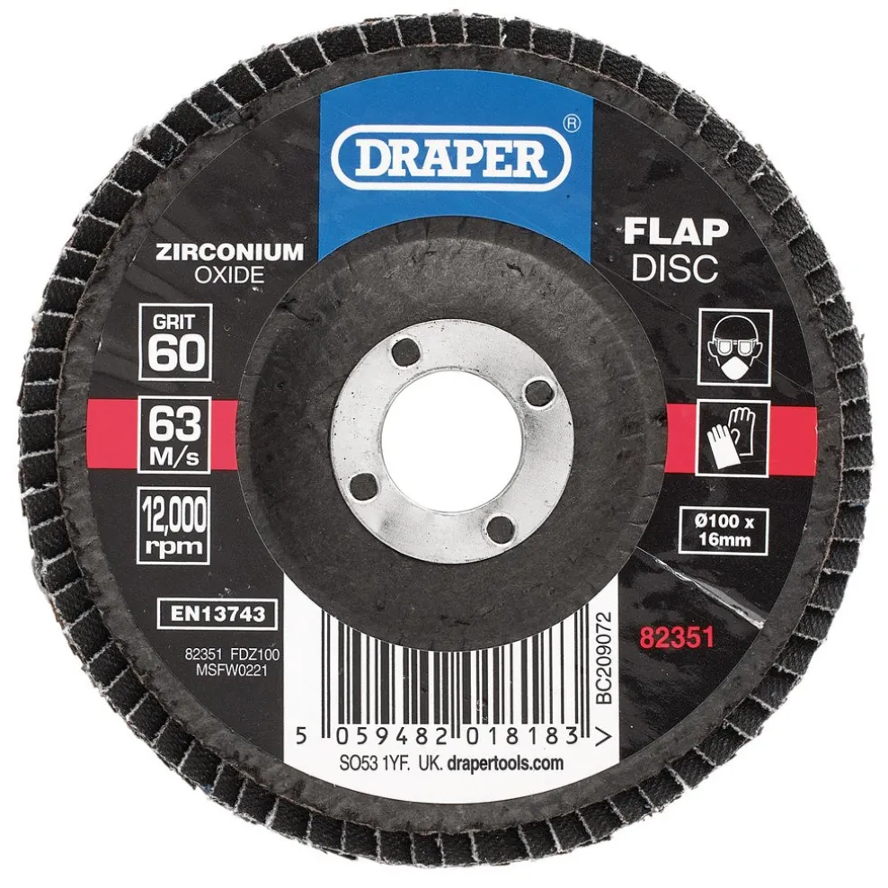 Zirconium Oxide Flap Disc, 100 x 16mm, 60 Grit