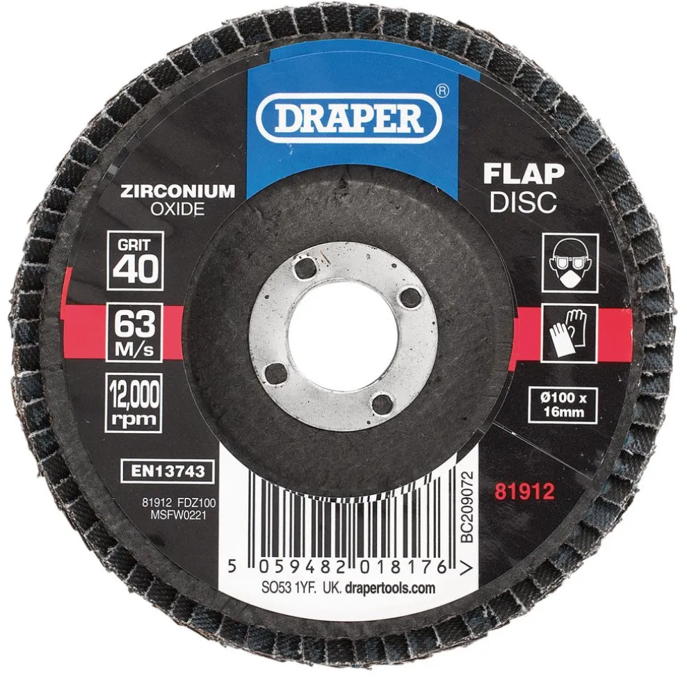 Zirconium Oxide Flap Disc, 100 x 16mm, 40 Grit