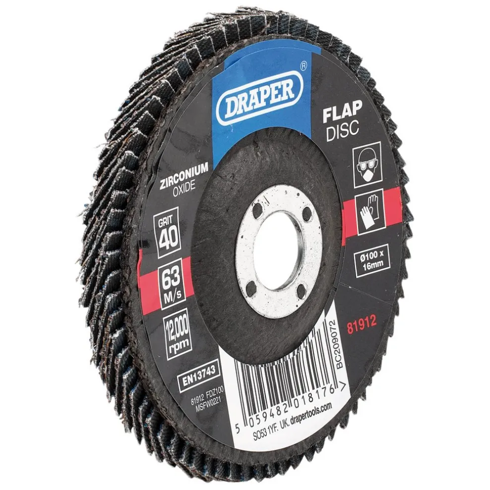 Zirconium Oxide Flap Disc, 100 x 16mm, 40 Grit
