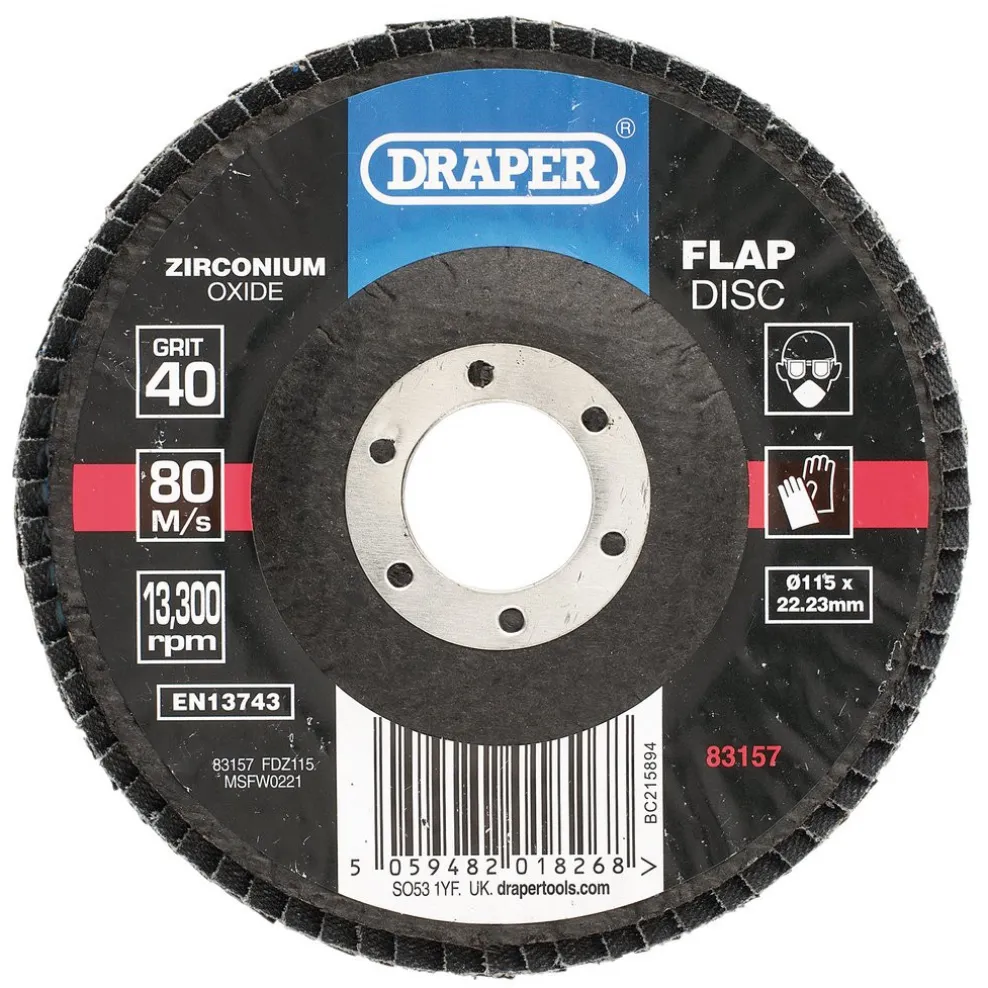 Zirconium Oxide Flap Disc, 115 x 22.23mm, 40 Grit
